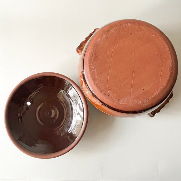Vintage Terracotta Clay Casserole Pot with Lid Large Rustic Ceramic Cooker - Picture 3 of 6